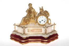 Victorian gilt metal and alabaster figure mantel clock