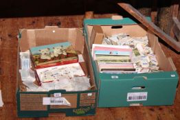 Two boxes of cigarette and tea cards,