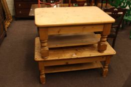 Two rectangular pine coffee tables