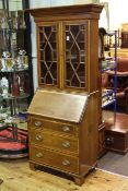 Mahogany and satinwood banded astragal glazed bureau bookcase, 189cm by 84.
