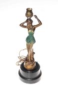 Art Deco style figural lamp base, cast and painted as a standing female figure,