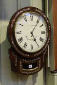 Rosewood and mother-of-pearl inlaid drop dial fusee wall clock, Sellman, St.