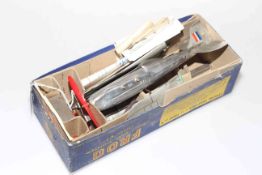 Vintage tin and paper model of a single seater fighter plane, in a card box marked FROG,