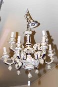 German porcelain floral encrusted nine-branch centre ceiling light with pierced,