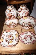Six pieces of Masons 'Mandalay Red' china including two ginger jars,