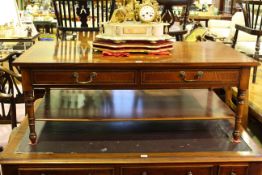 Mahogany and chequer inlaid two drawer low centre table with undershelf,