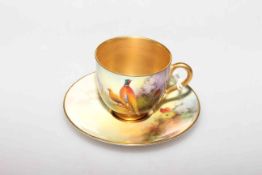 Royal Worcester hand-painted coffee cup and saucer,