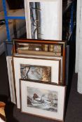 Collection of watercolours, prints, mirror,