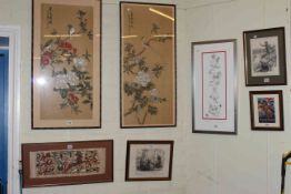 Pair Oriental paintings, Virginia Bredel, Chickens,