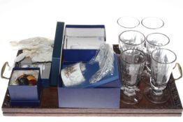 Six ale glasses, commemorative mug, Royal Worcester cup and saucer,