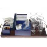 Six ale glasses, commemorative mug, Royal Worcester cup and saucer,