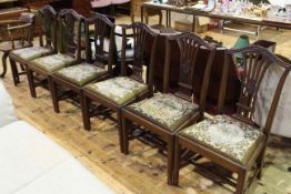 Set of six mahogany Hepplewhite style dining chairs with needlework tapestry seats
