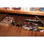 Le Mans 24hr Scalextric, two book slides, circular picture, dolls,