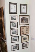 Collection of thirteen framed prints including set of six shooting prints