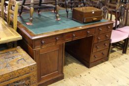 Victorian mahogany partners desk having six frieze drawers and twin pedestals with drawers and