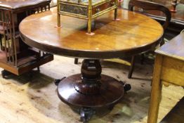 Victorian circular mahogany Loo table on pedestal triform base,