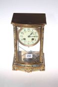 Enamel decorated and brass four-glass mantel clock,