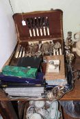 Part canteen and other cutlery, silver plated tray, cruet, pepperettes,