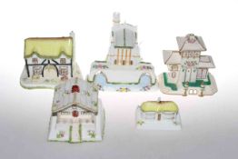 Five Coalport cottage/church models