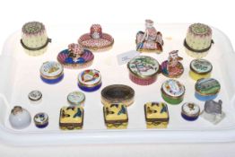Collection of enamel and other boxes including Halcyon Days, Bilston & Battersea,