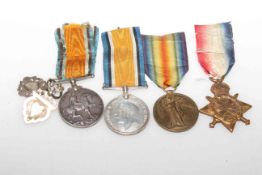 Four WWI medals and two silver fobs