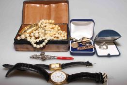 Two watches, faux pearls, concealed bangle watch,