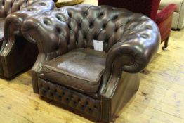 Brown leather deep buttoned and brass studded Chesterfield chair