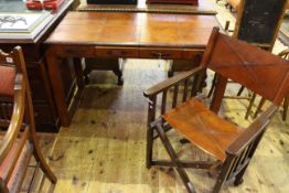 Stitched leather and wood four drawer writing table and directors style chair