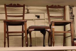 Pair Edwardian bedroom chairs and cabriole leg stool (3)
