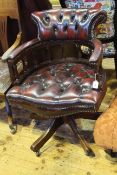 Ox blood buttoned leather Captains style swivel desk chair