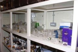 Large collection of crystal and other glassware including vases, bowls, decanters, ornaments,