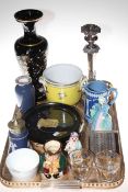 Silver plated candlestick, vase, jardiniere, Worcester figure 'Charmaine', Doulton 'Honest Measure',