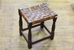 Yorkshire oak stool with hide lattice seat,