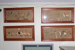 Set of four early 20th Century hunting prints in oak frames