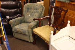 Button backed manual reclining chair and mahogany carver chair