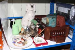 Wall clock, Staffordshire dog, silver plated ware, china,