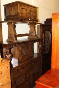 Bevan Funnell Reprodux oak court cupboard, carved oak double corner cabinet,