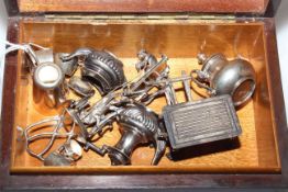 Box of silver and plated miniatures including Berthold Muller silver model of a reindeer pulling a