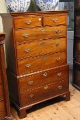 19th Century mahogany chest on chest having two short above five long drawers on shaped bracket