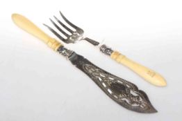 Pair of Victorian silver and ivory handled fish servers,