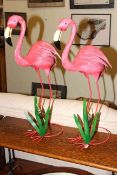 Pair of modern tin plate models of flamingo