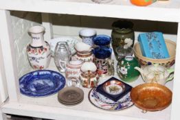 Carnival glass bowl, two Wedgwood jugs, Masons Kensington vase, Views of London plate,