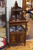 Victorian inlaid rosewood and mirror panelled corner cabinet,