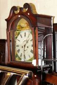 Antique oak eight day longcase clock having painted arched dial, Thos Gibson,