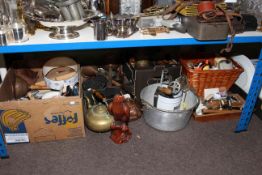 Collection of metalware, china ornaments, kitchenalia, jewellery,