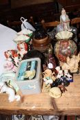 Oriental buffalo on stand, various wood stands, Katzhutte and other figures, vases,
