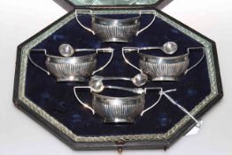 Cased set of four silver two-handled salts,