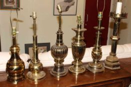 Collection of six assorted brass lamp bases