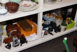 Stoneware and glass bottles, linen, china, Galvanometer and other instruments,