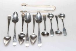 Set of six Irish silver grapefruit spoons, late 18th Century, Dublin; four silver salt spoons,